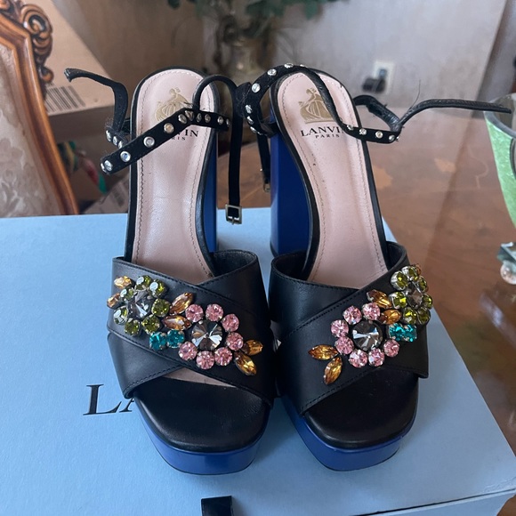 Lanvin Paris women’s platform wedges crystal embellished front sandals s… - Picture 3 of 16